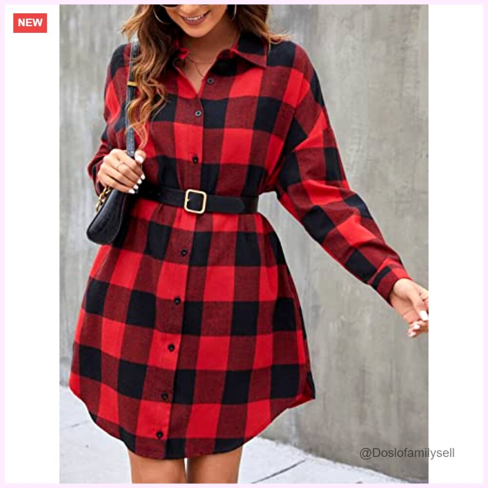 Oversized Button Down Shirt Jacket Plaid Flannel … - image 2